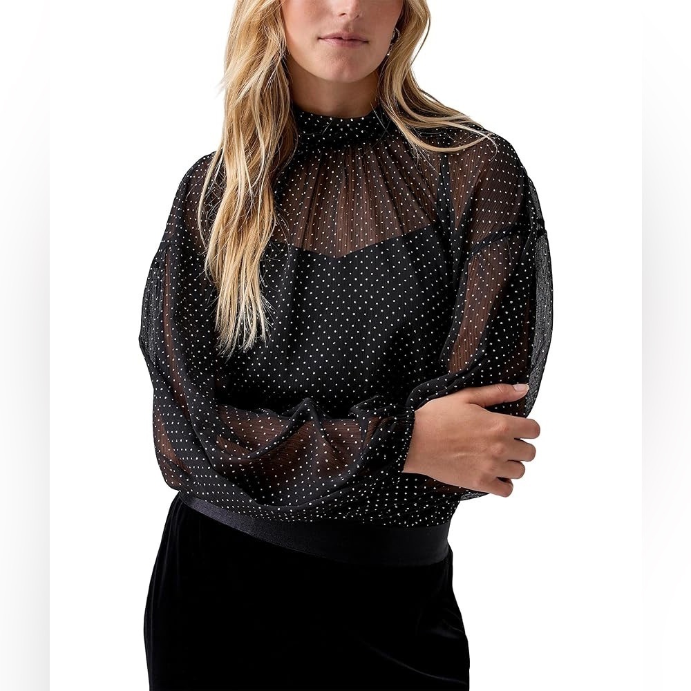 Sanctuary Sheer Volume Metallic Top in Black, Size XS, New